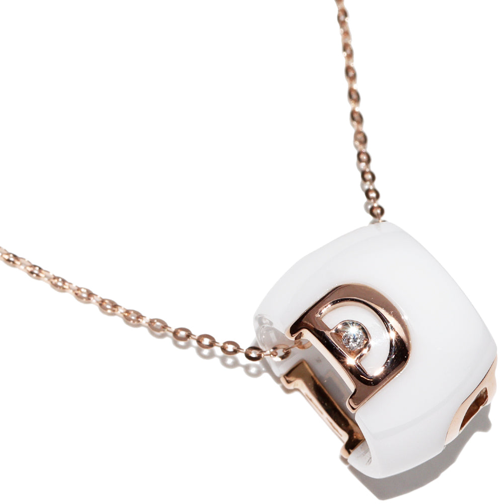 Damiani K18PG White Ceramic Diamond Pendant Necklace