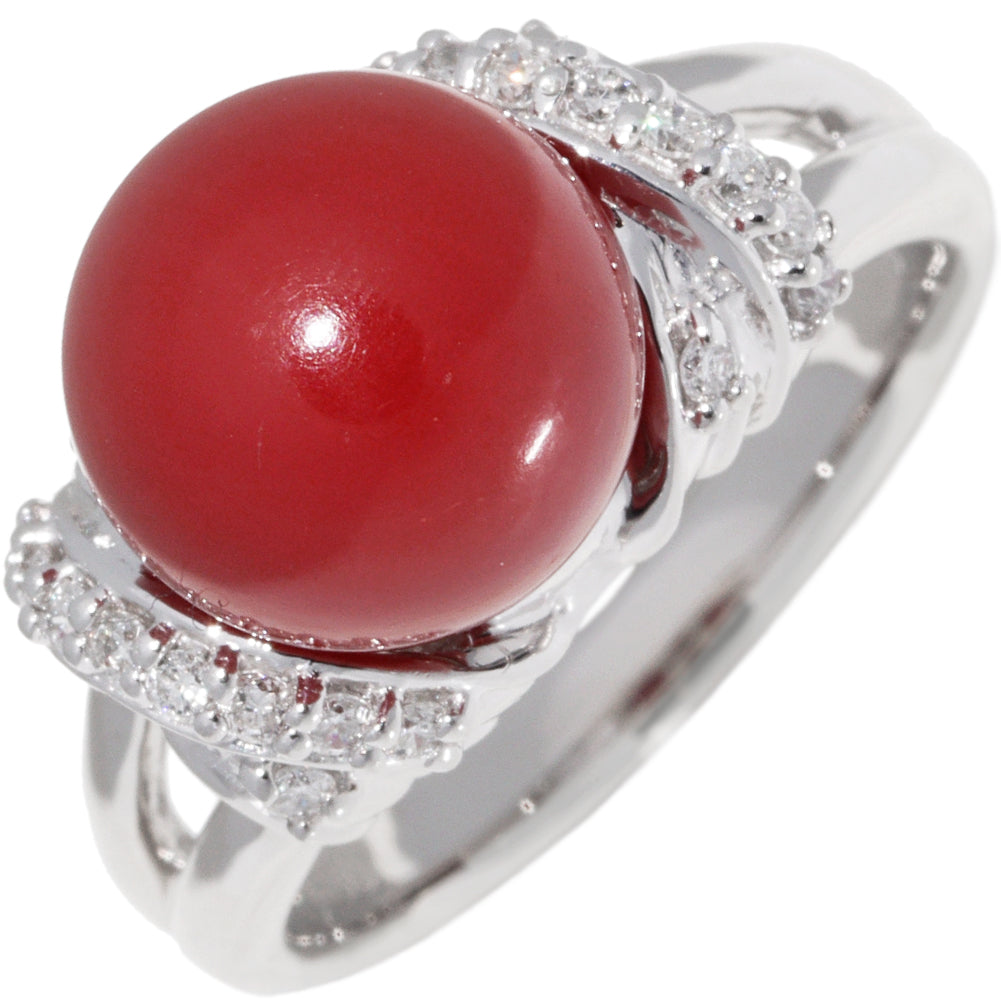 Pt900 Coral Diamond Ring