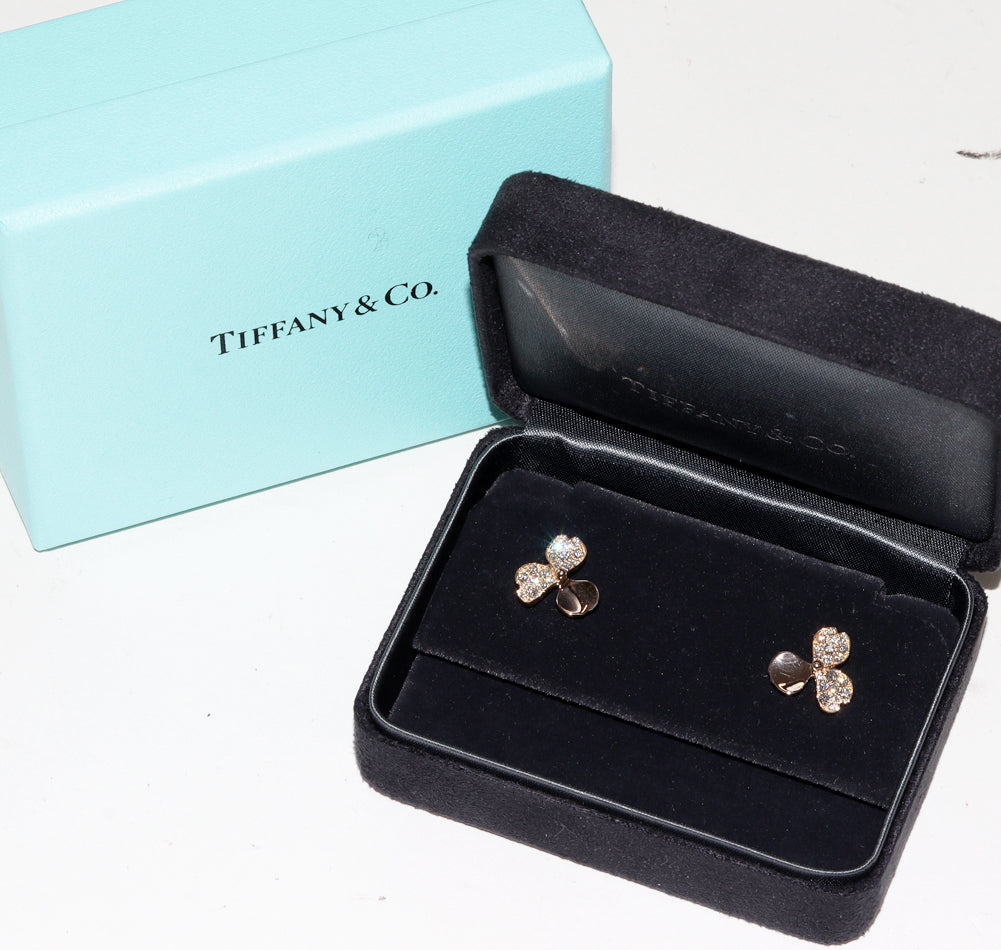 Tiffany & Co K18PG Diamond Paper Flower Earrings in Great Condition