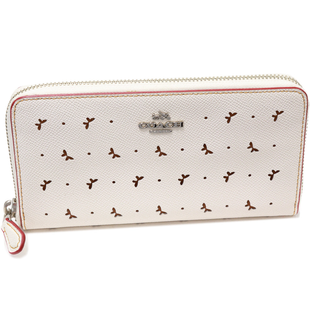 Coach Butterfly Punching Calf Ivory Long Wallet F59059 in Pristine Condition