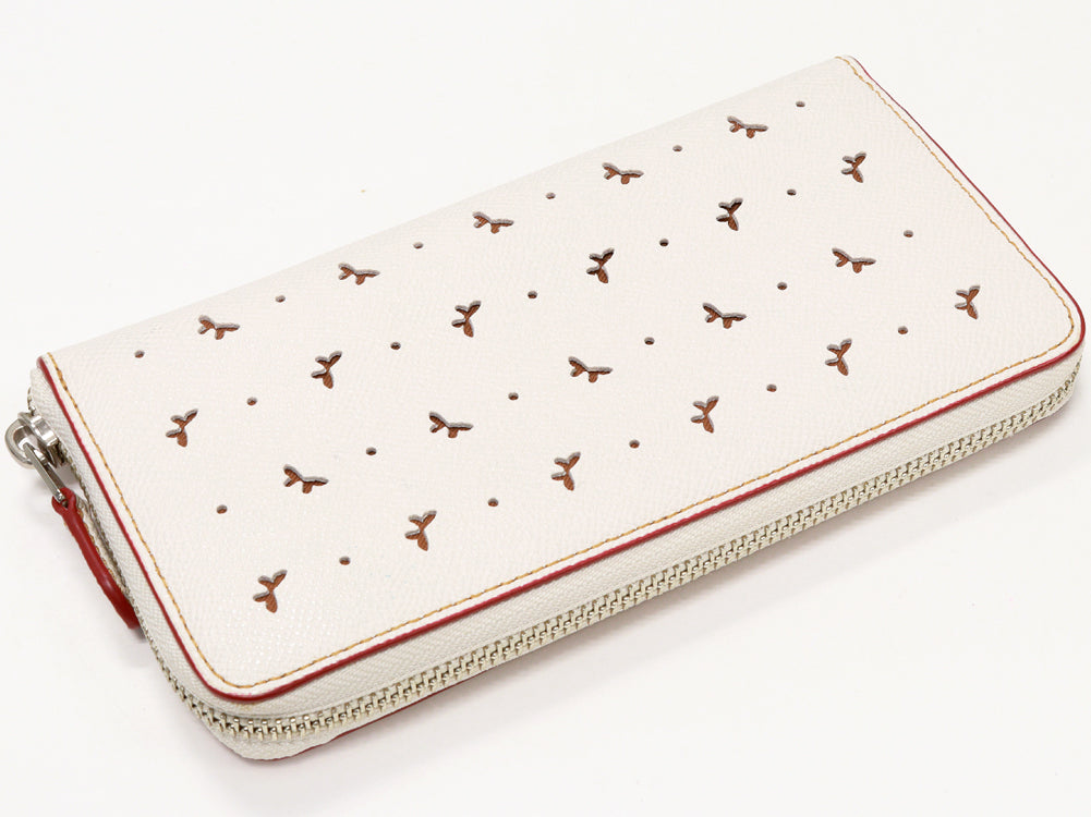 Coach Butterfly Punching Calf Ivory Long Wallet F59059 in Pristine Condition