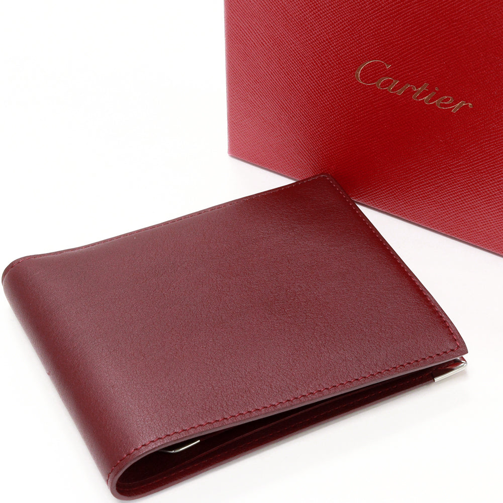 Cartier Must Line Calfskin Bifold Wallet Bordeaux L3000594 in Pristine Condition