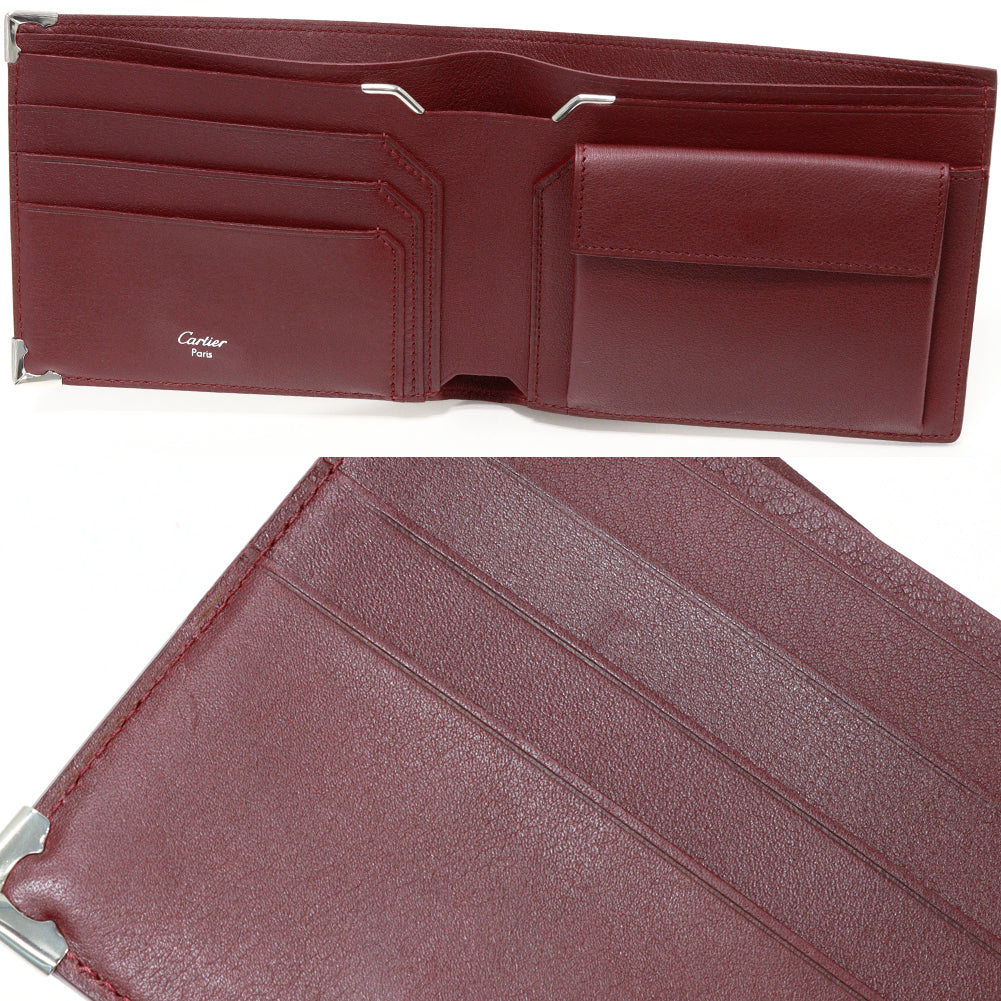 Cartier Must Line Calfskin Bifold Wallet Bordeaux L3000594 in Pristine Condition