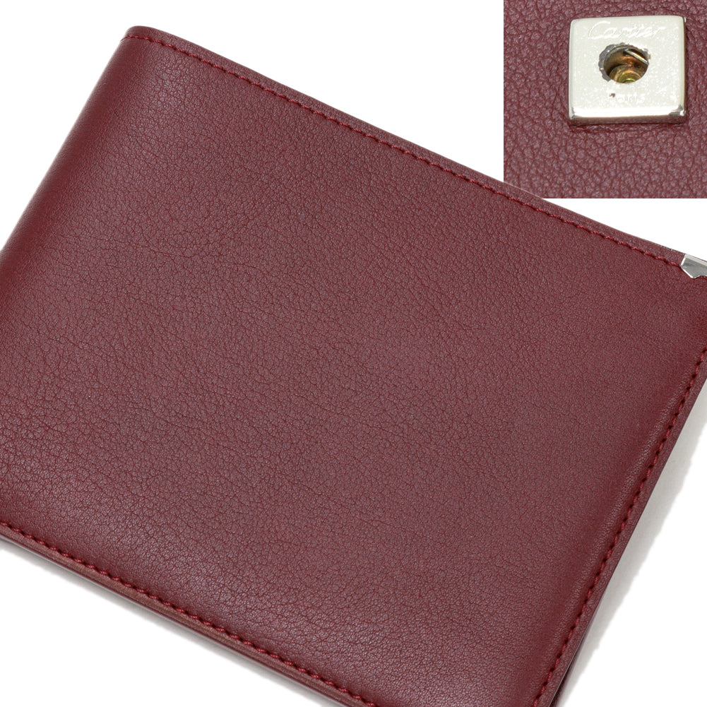 Cartier Must Line Calfskin Bifold Wallet Bordeaux L3000594 in Pristine Condition