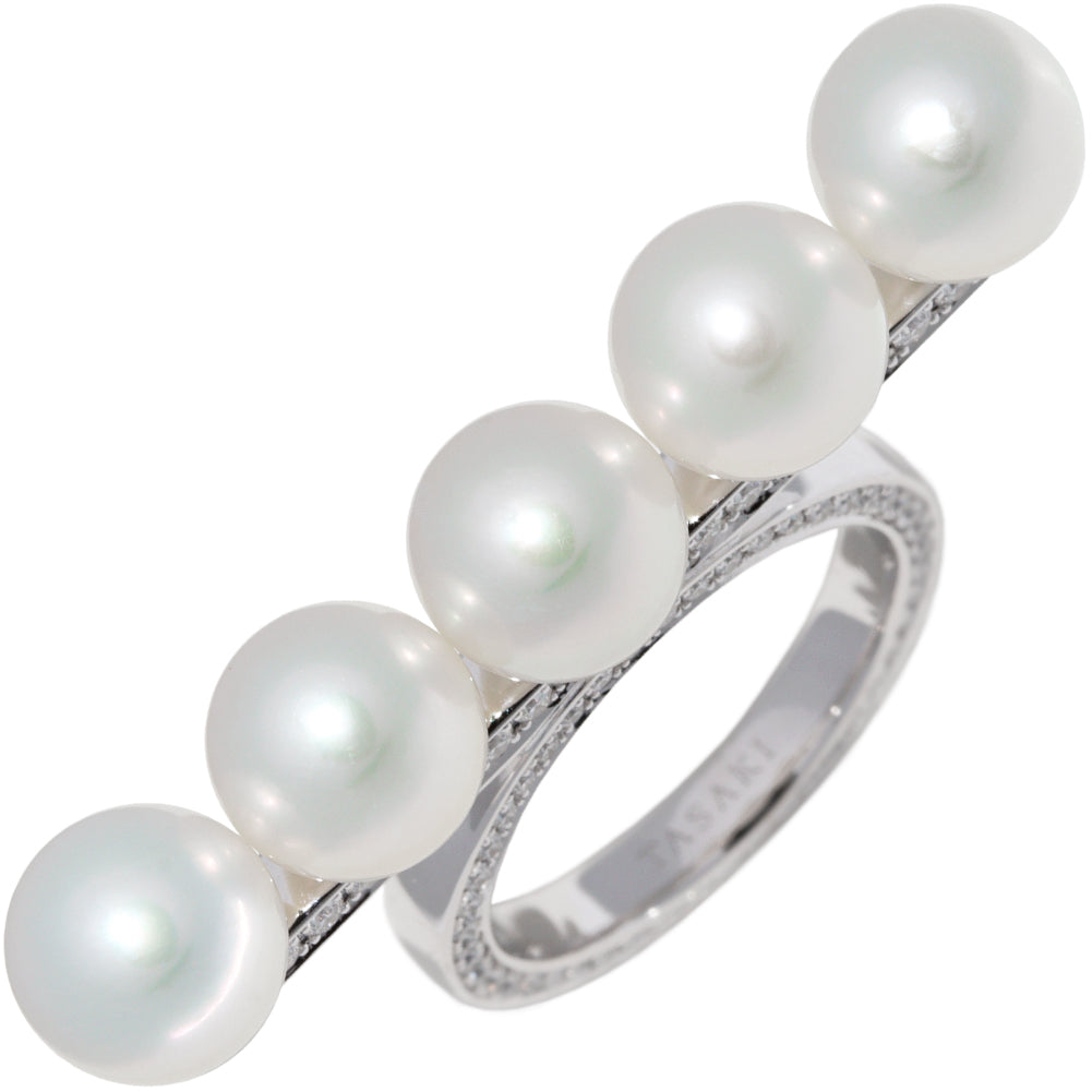 Tasaki K18WG White Gold Akoya Pearl Diamond Signature Ring Size 12