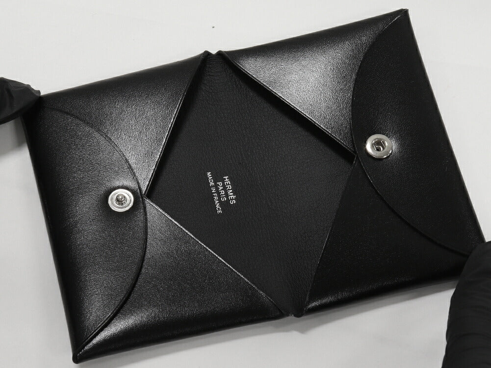 Hermes Calvi Box Calf Card Case Black