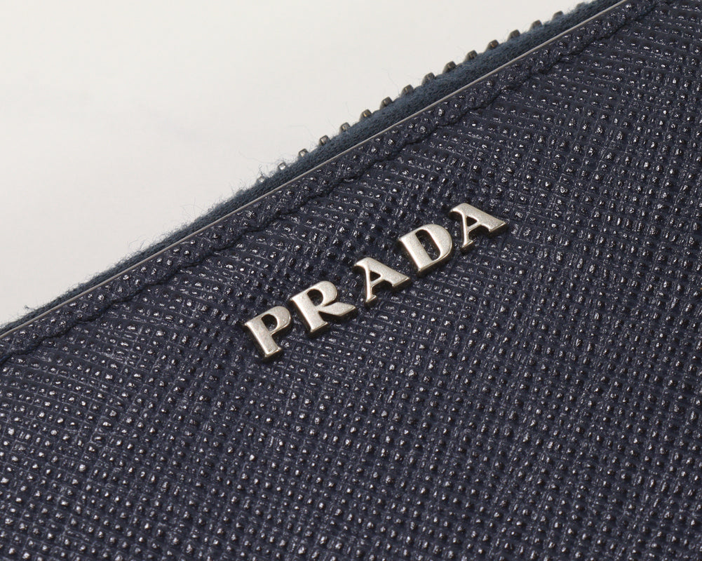 Prada Coin Case Card Holder Saffiano Calf Navy Blue 2MM358 in Great Condition