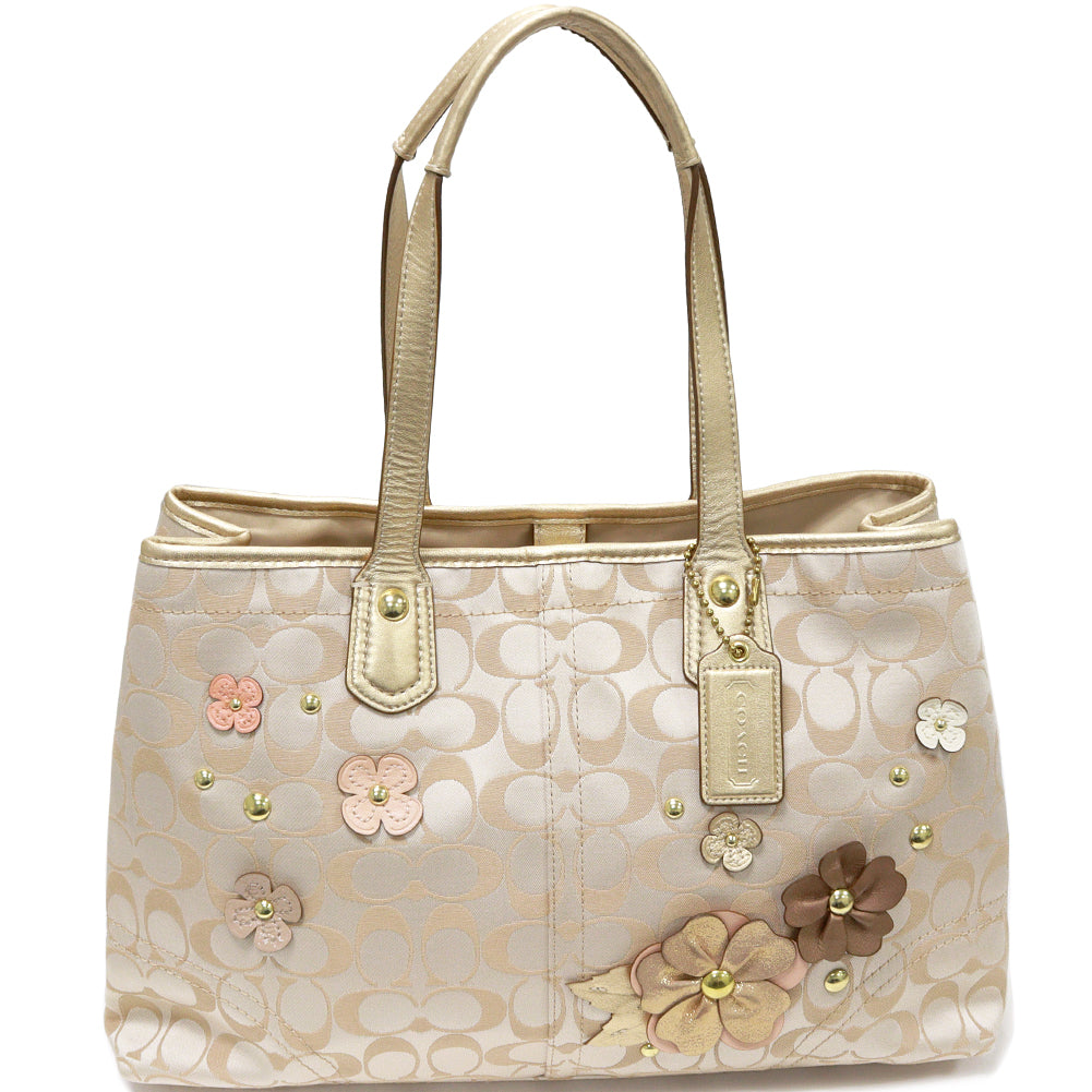 Coach Canvas Leather Tote Shoulder Bag Signature Floral Applique F18894 in Great Condition