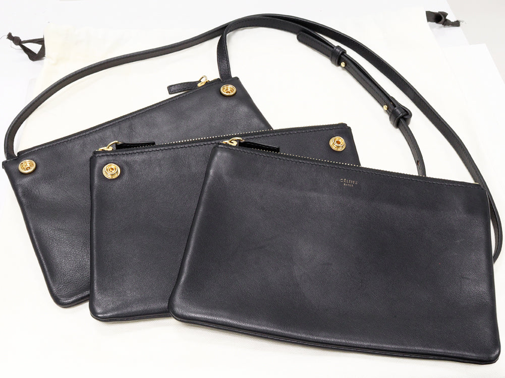 Celine Trio Lambskin Shoulder Bag Black in Great Condition