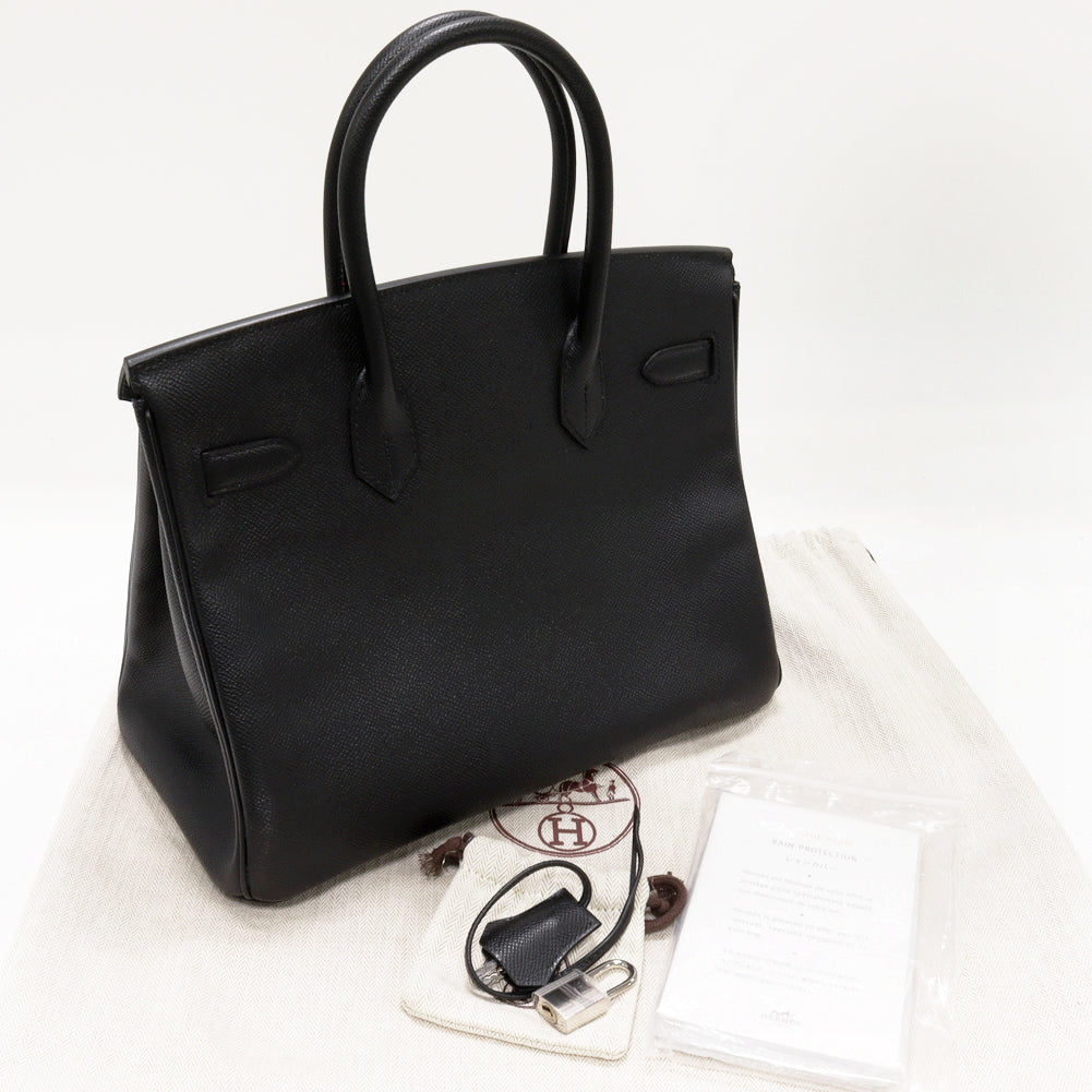 Hermes Birkin 30 Epsom Handbag Black Silver Hardware