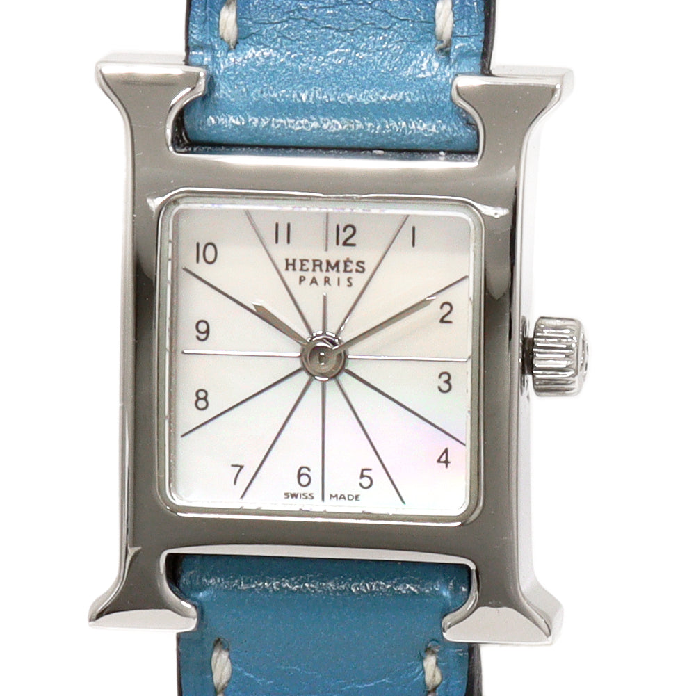 Hermes H Watch Mini HH1.110 Stainless Steel Quartz Blue Leather in Great Condition