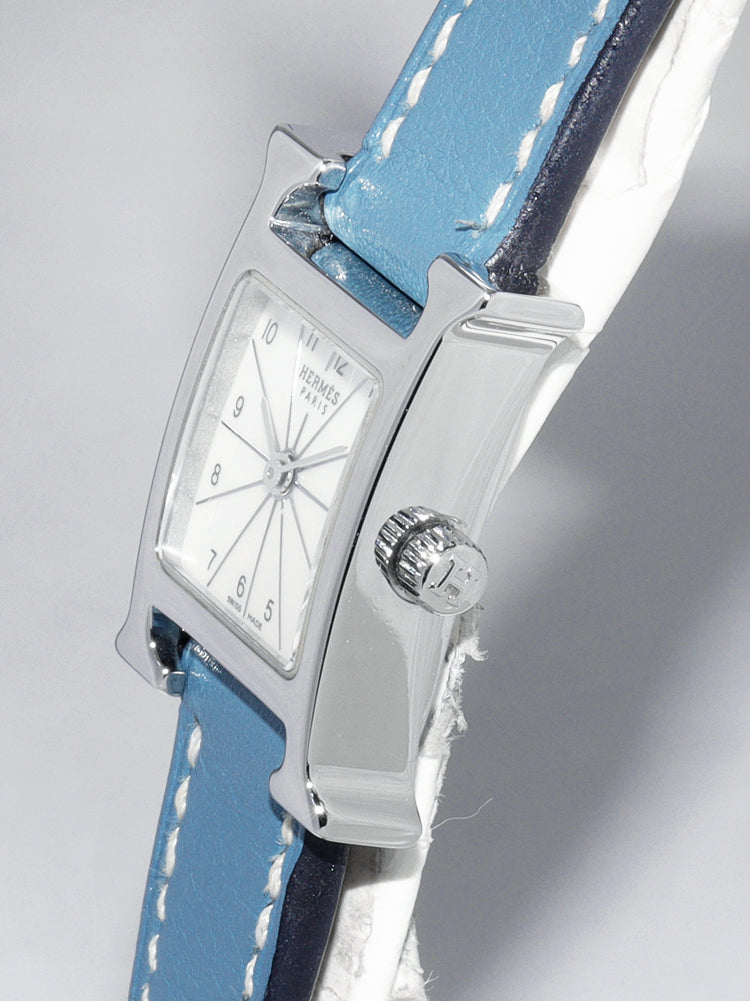 Hermes H Watch Mini HH1.110 Stainless Steel Quartz Blue Leather