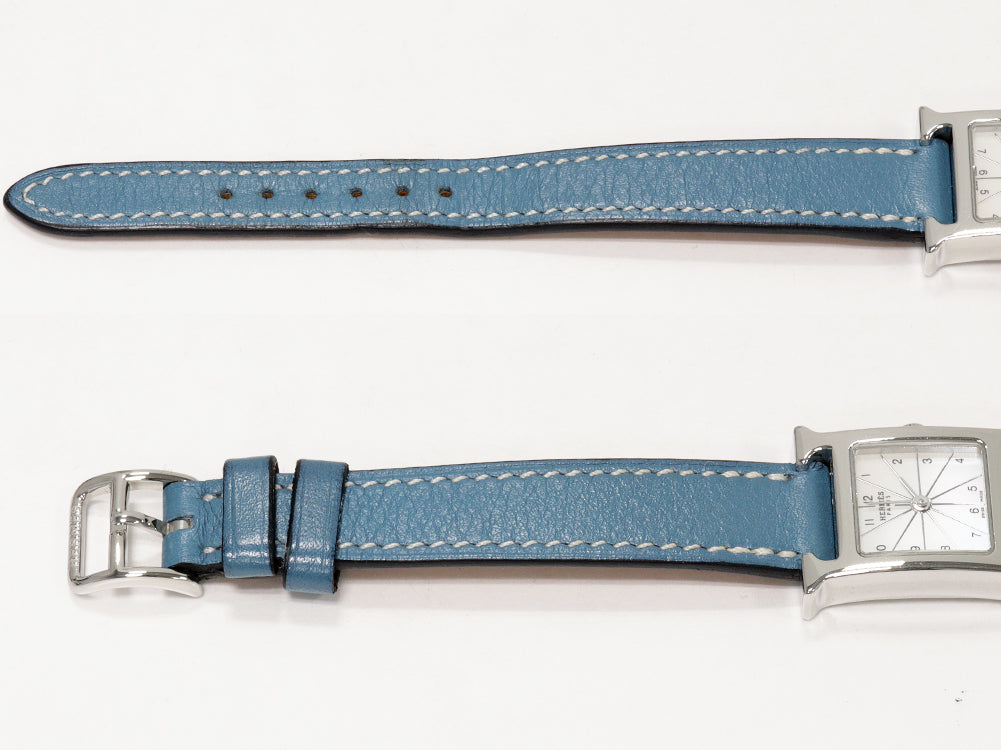 Hermes H Watch Mini HH1.110 Stainless Steel Quartz Blue Leather