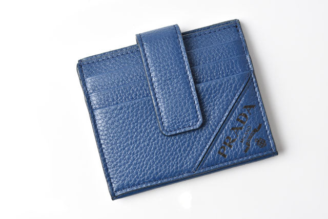 Prada VIT.MICRO GRAIN Card Case Blue in Pristine Condition