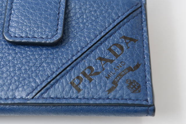 Prada VIT.MICRO GRAIN Card Case Blue in Pristine Condition