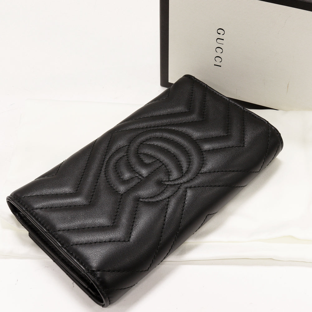 Gucci GG Marmont Continental Wallet Black Calfskin in Pristine Condition