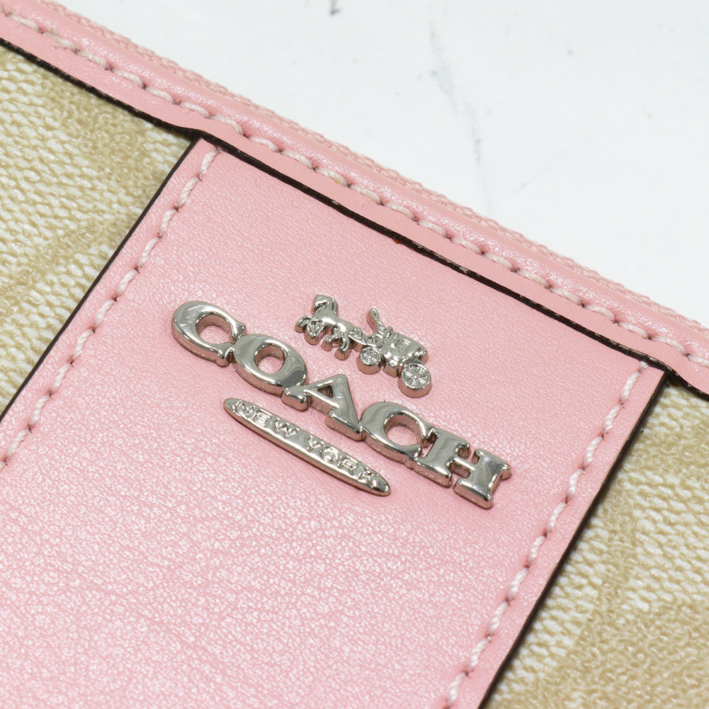 Coach Signature Accordion Zip Wallet Beige x Pink F54630 in Pristine Condition