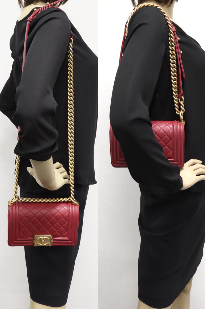 Chanel Boy Chain Shoulder Bag Lambskin Red A67085 in Great Condition