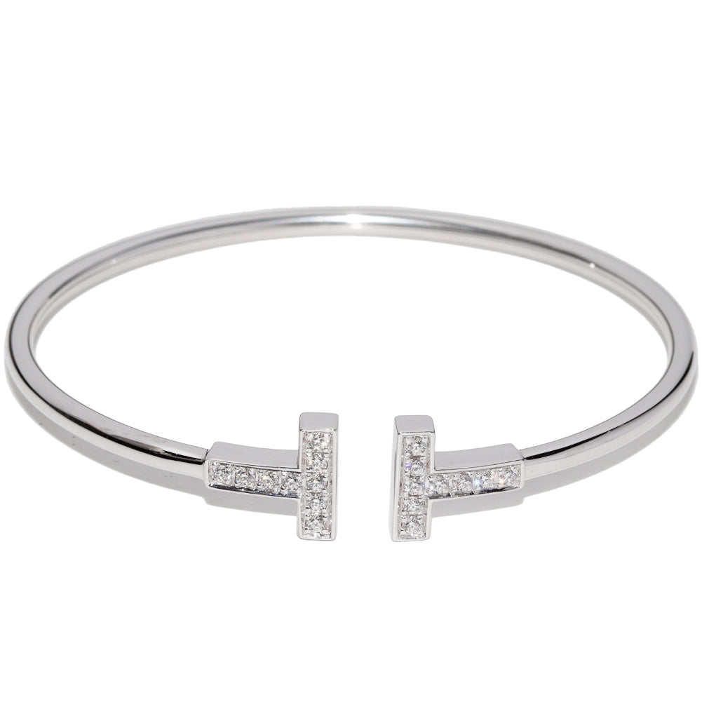 Tiffany & Co K18WG Diamond T Wire Bracelet