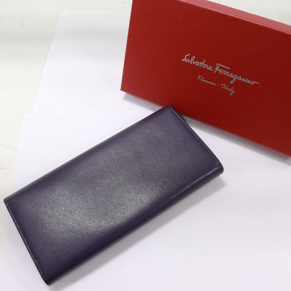 Salvatore Ferragamo Gancini Zip Wallet Navy x Pink 22C991 in Pristine Condition