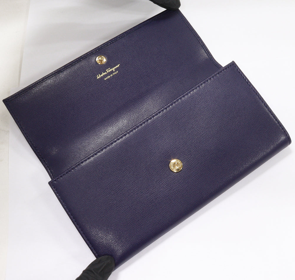 Salvatore Ferragamo Gancini Zip Wallet Navy x Pink 22C991 in Pristine Condition