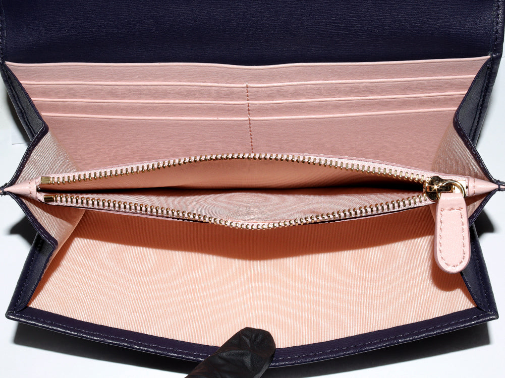 Salvatore Ferragamo Gancini Zip Wallet Navy x Pink 22C991 in Pristine Condition