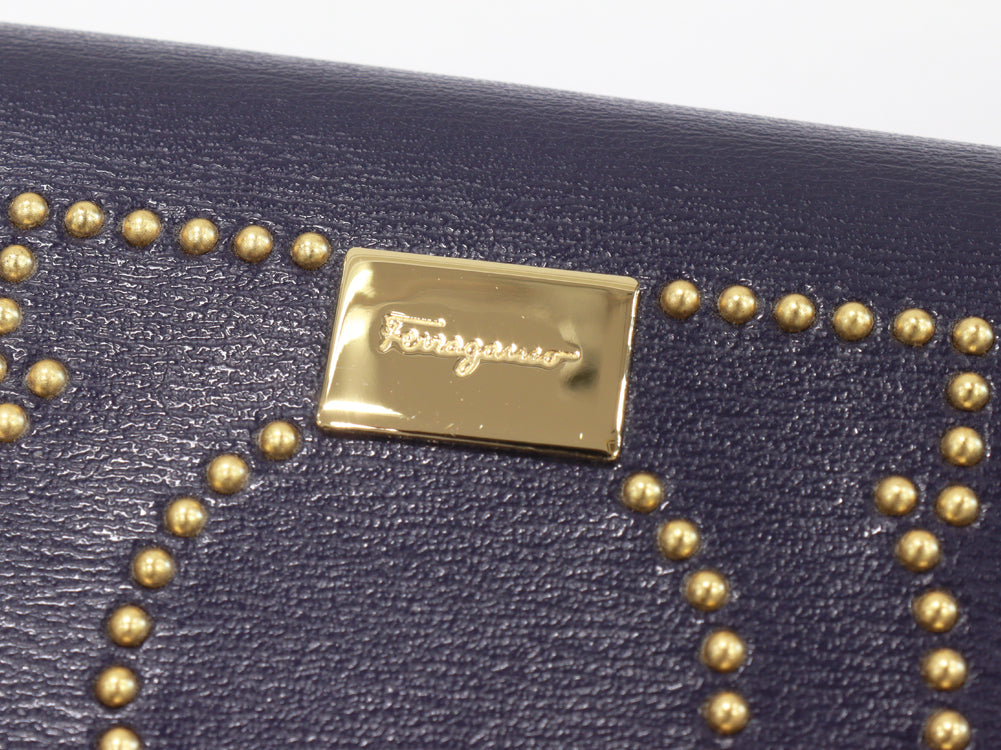 Salvatore Ferragamo Gancini Zip Wallet Navy x Pink 22C991 in Pristine Condition