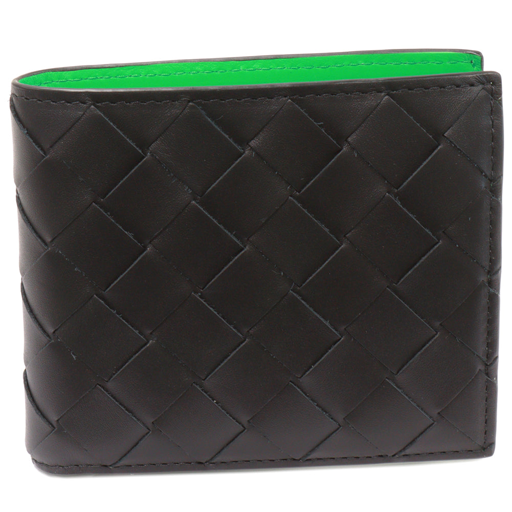 Bottega Veneta Intrecciato Calf Bifold Wallet Black/Green in Pristine Condition