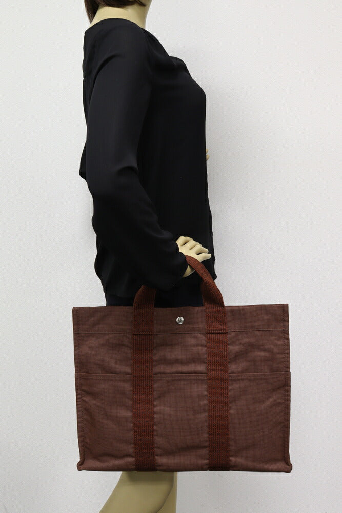 Hermes Canvas Herline Tote Bag Brown