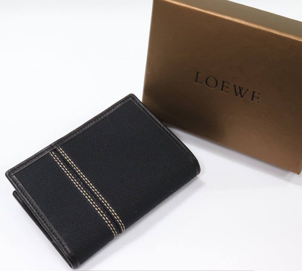 Loewe Bifold Card Case Canvas Calf Leather Black in Pristine Condition