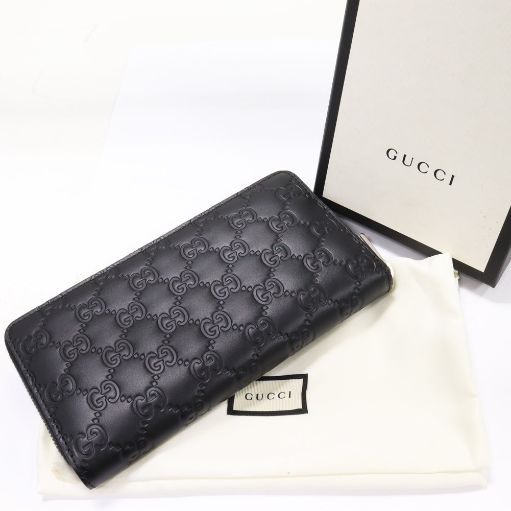 Gucci Black Leather Zip-Around Long Wallet 473928 in Pristine Condition