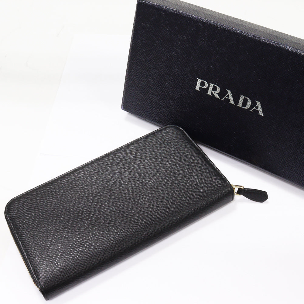 Prada Saffiano Calf Round Zip Long Wallet 1ML506 in Pristine Condition