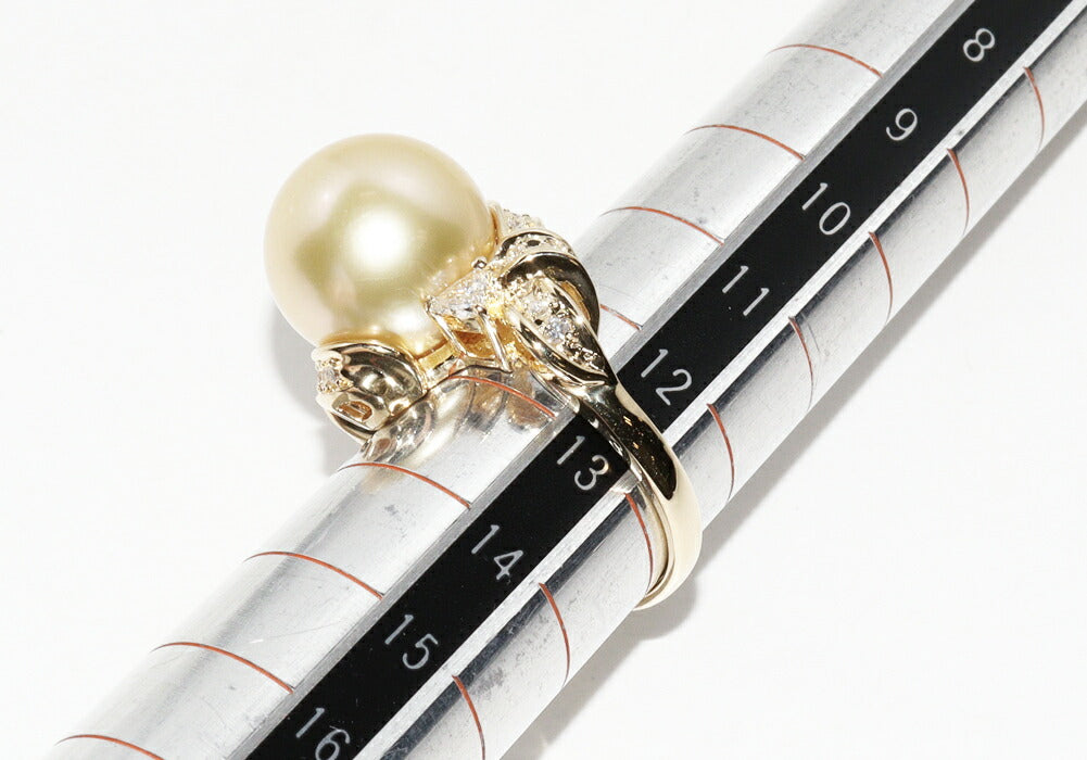 K18YG Yellow Gold Pearl 13mm Diamond 0.36ct Ring