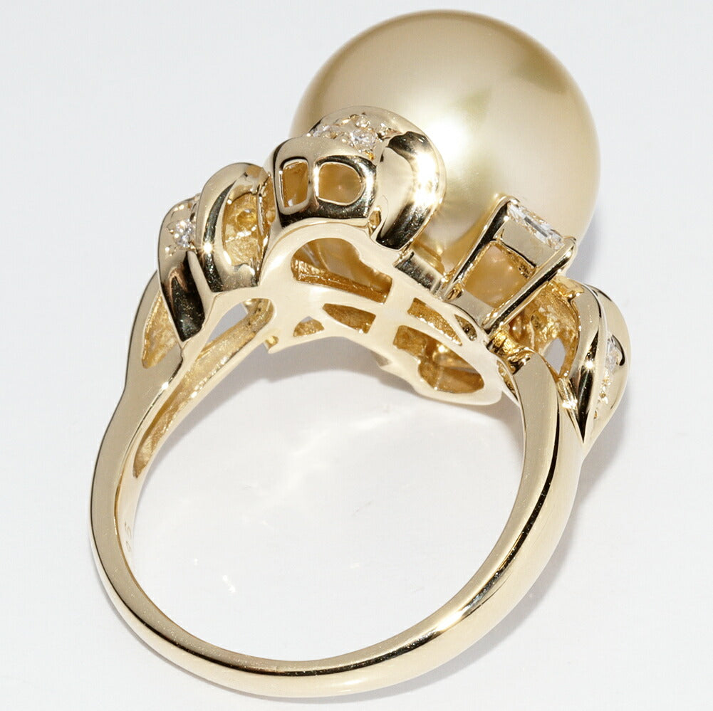 K18YG Yellow Gold Pearl 13mm Diamond 0.36ct Ring