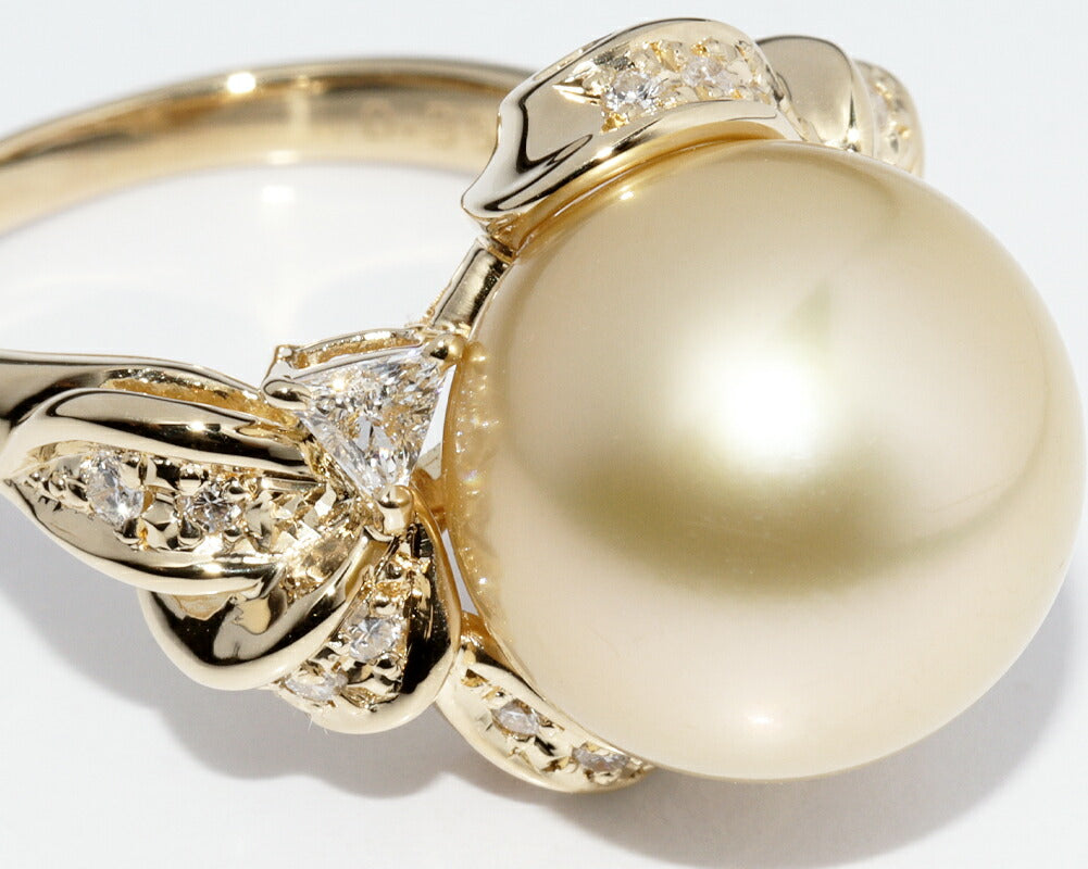 K18YG Yellow Gold Pearl 13mm Diamond 0.36ct Ring