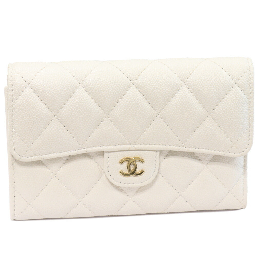 Chanel Caviar Skin Bifold Wallet Matelasse Medium Classic Flap AP0232