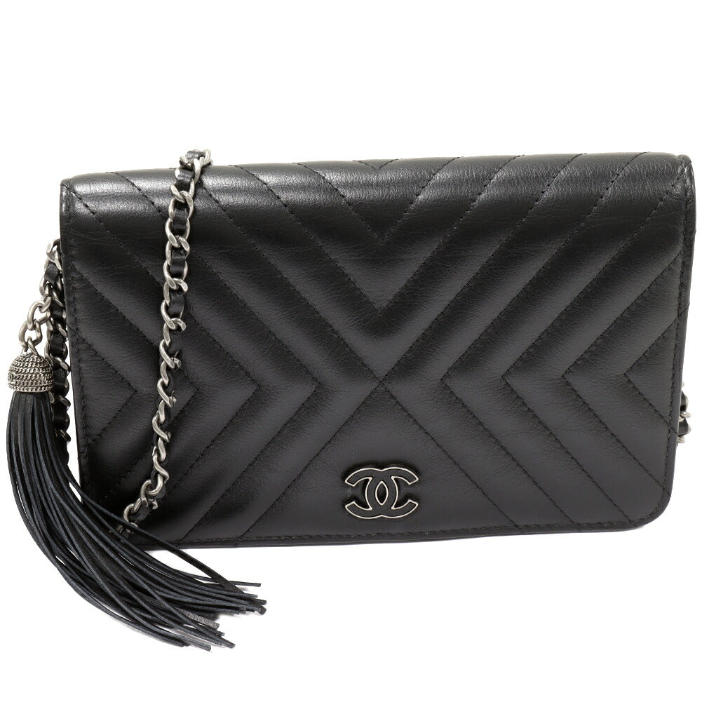 Chanel Lambskin Chain Shoulder Bag Chevron Fringe