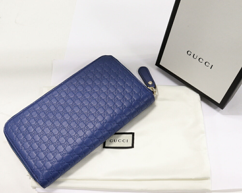 Gucci Blue Leather Zip Around Wallet