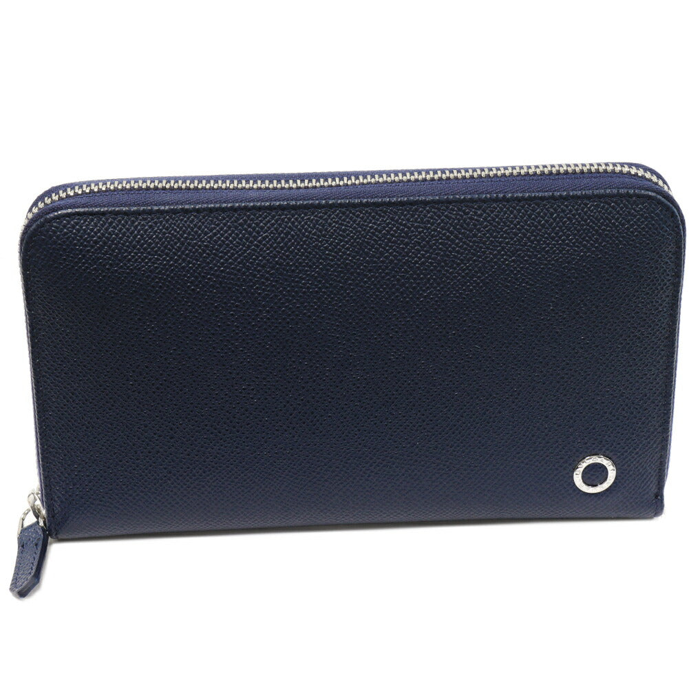 Bvlgari Grain Leather Zip Wallet Navy