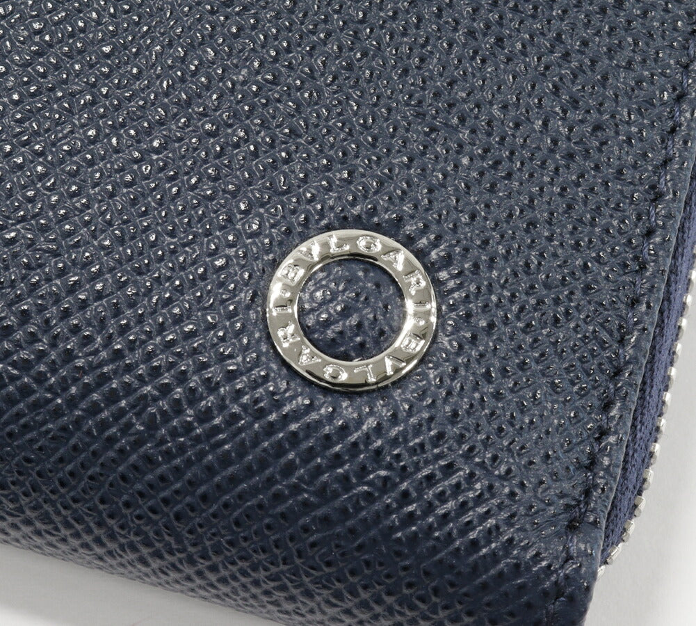 Bvlgari Grain Leather Zip Wallet Navy