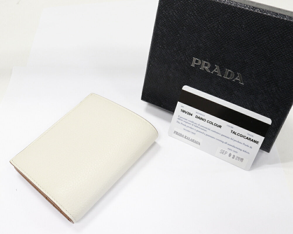 Prada Bifold Wallet Ivory Camel 1MV204