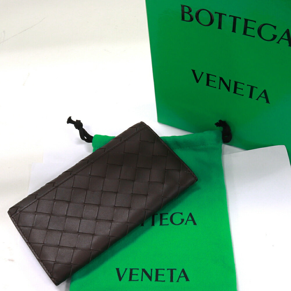 Bottega Veneta Intrecciato Long Wallet Dark Brown