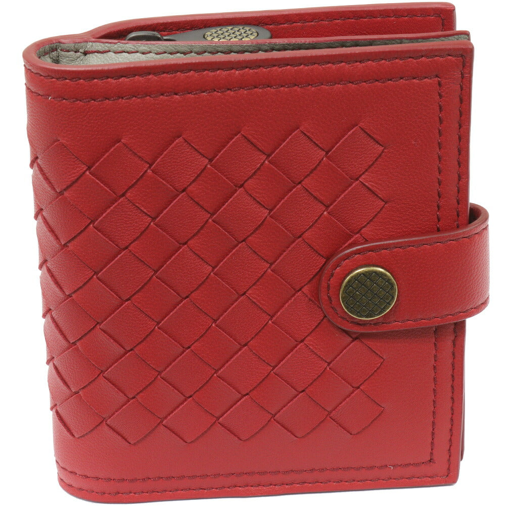 Bottega Veneta Lambskin Compact Wallet Red Gray