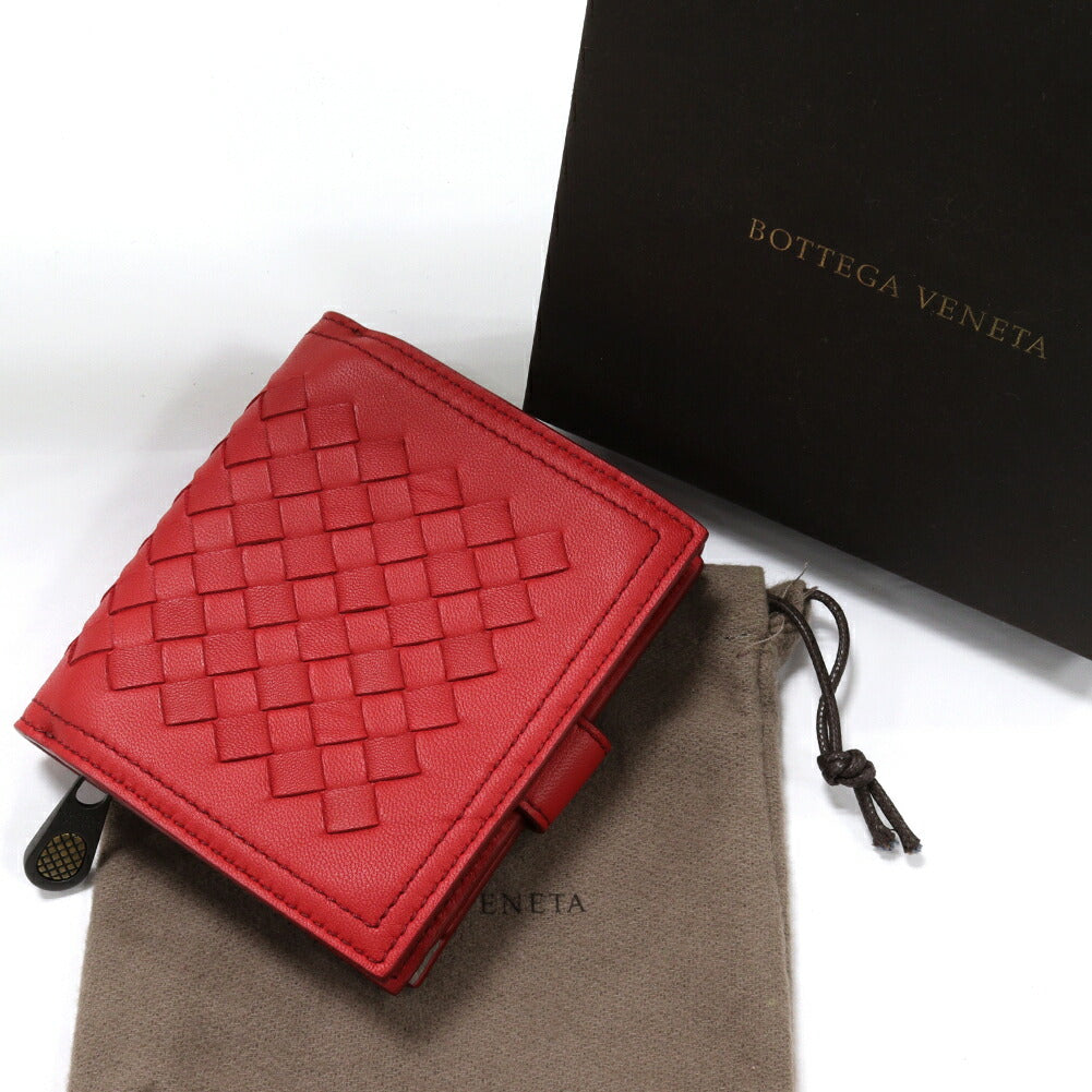 Bottega Veneta Lambskin Compact Wallet Red Gray