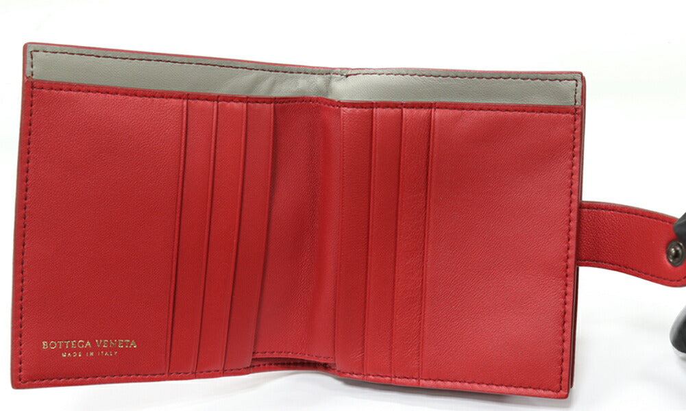 Bottega Veneta Lambskin Compact Wallet Red Gray