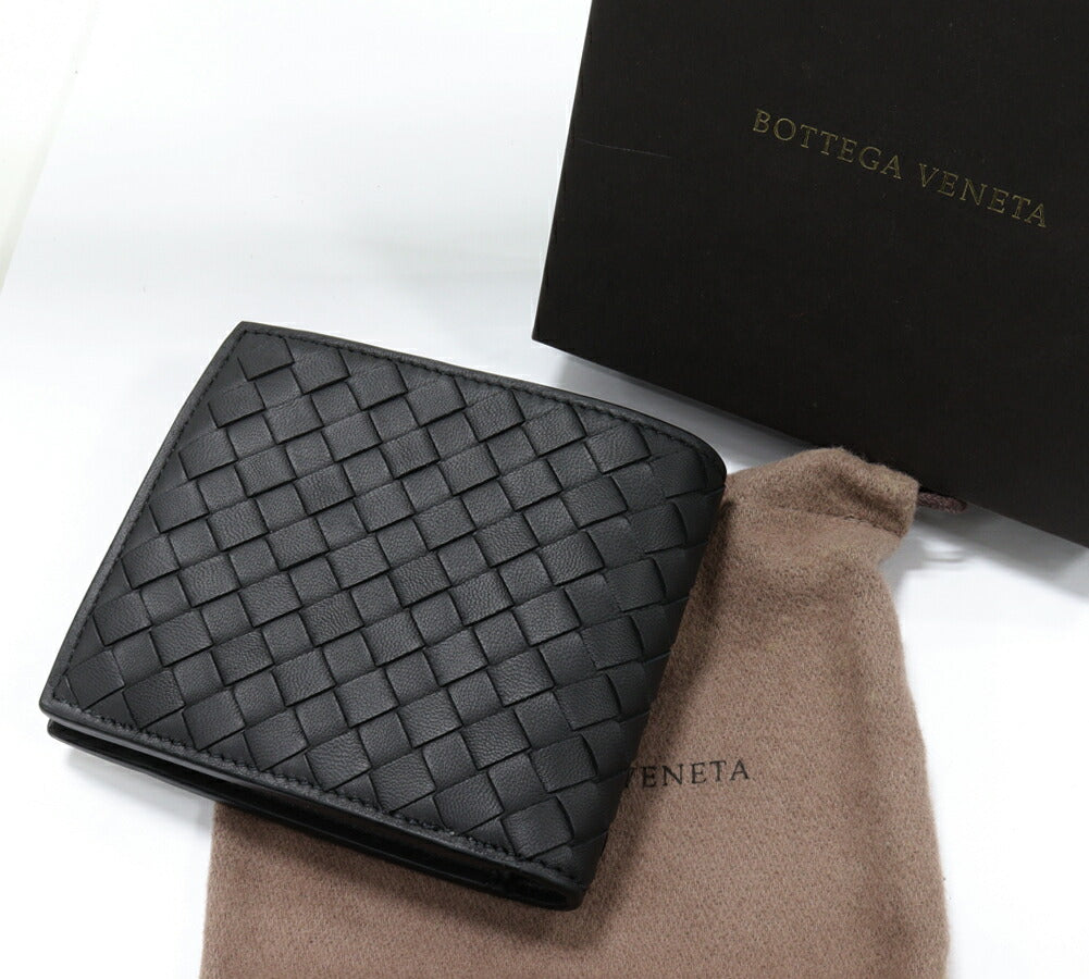 Bottega Veneta Lambskin Bifold Wallet Black Ivory