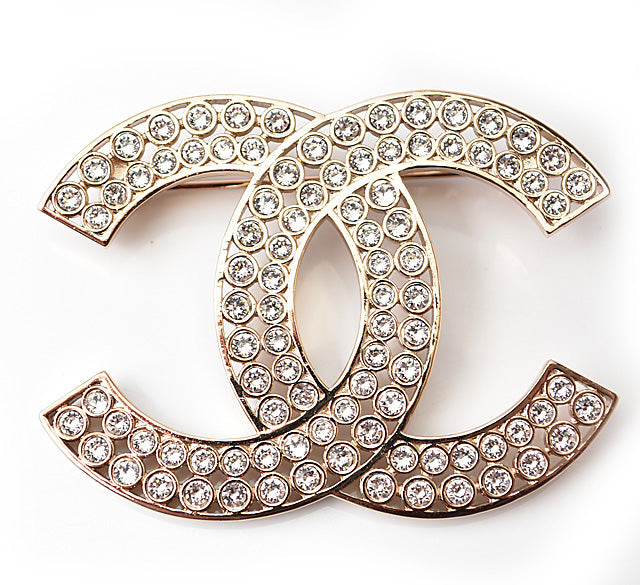 Chanel Brooch Coco Mark Rhinestone Gold in Excellent Condition