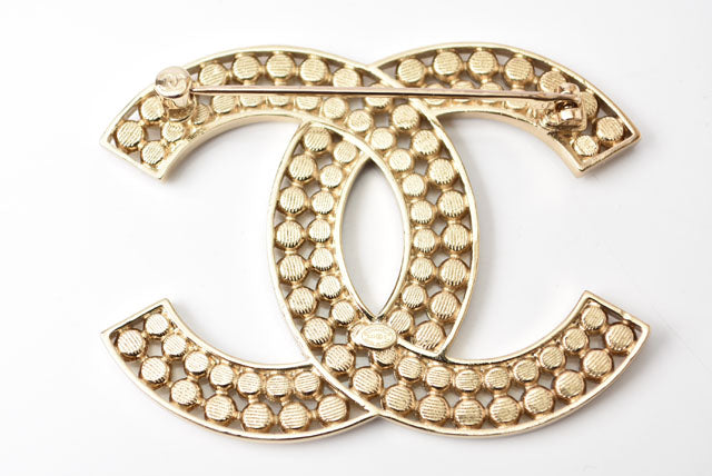 Chanel Brooch Coco Mark Rhinestone Gold