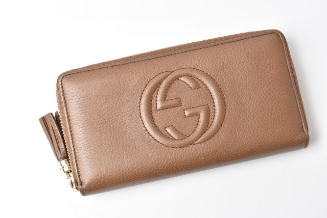 Gucci Leather Long Wallet Round Zipper Soho Interlocking G