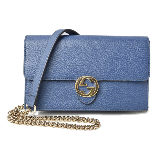 Gucci Leather Chain Shoulder Bag/Wallet/Clutch Interlocking G Blue